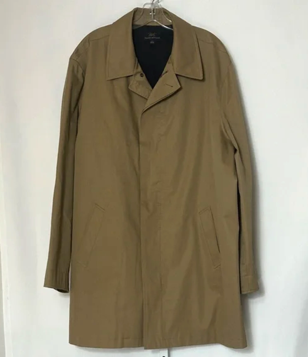 Brooks Brothers Men's Size XL Khaki Short Trench Coat Hidden Front Zip Button